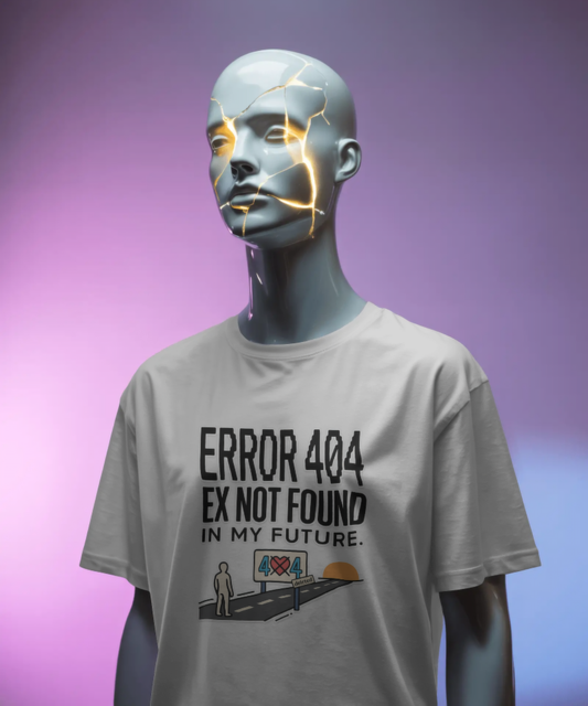 System Updated. Past Deleted. 🚫💻

Why look back when your future is looking this bright? Upgrade your mindset and your wardrobe with our "Error 404: Ex Not Found In My Future" graphic t-shirt.

Perfectly blending tech humor with a strong "moving on" attitude, this tee is designed for those who have officially left the drama behind. Featuring bold typography and a creative illustration of walking towards a brighter horizon, it is the ultimate statement piece for anyone focused on their own journey. Whether