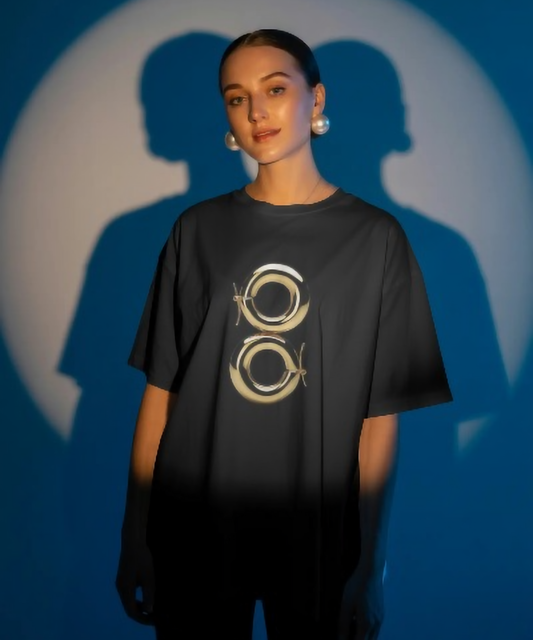 The 'Golden Hoops' Premium Women's Graphic Tee | 3D Metallic Infinity Jewelry Art Black T-Shirt