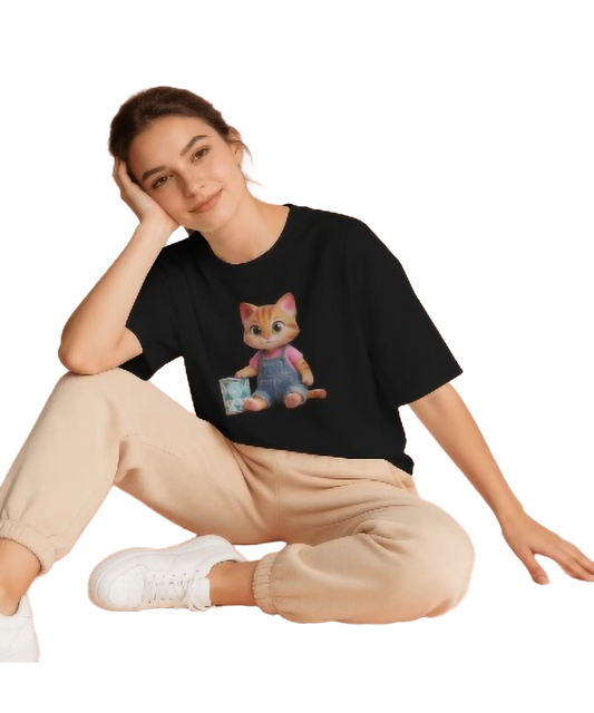 Cute Cat Graphic T-Shirt for Women | Kawaii Kitten Tee | Cat Lover Gift | 100% Cotton