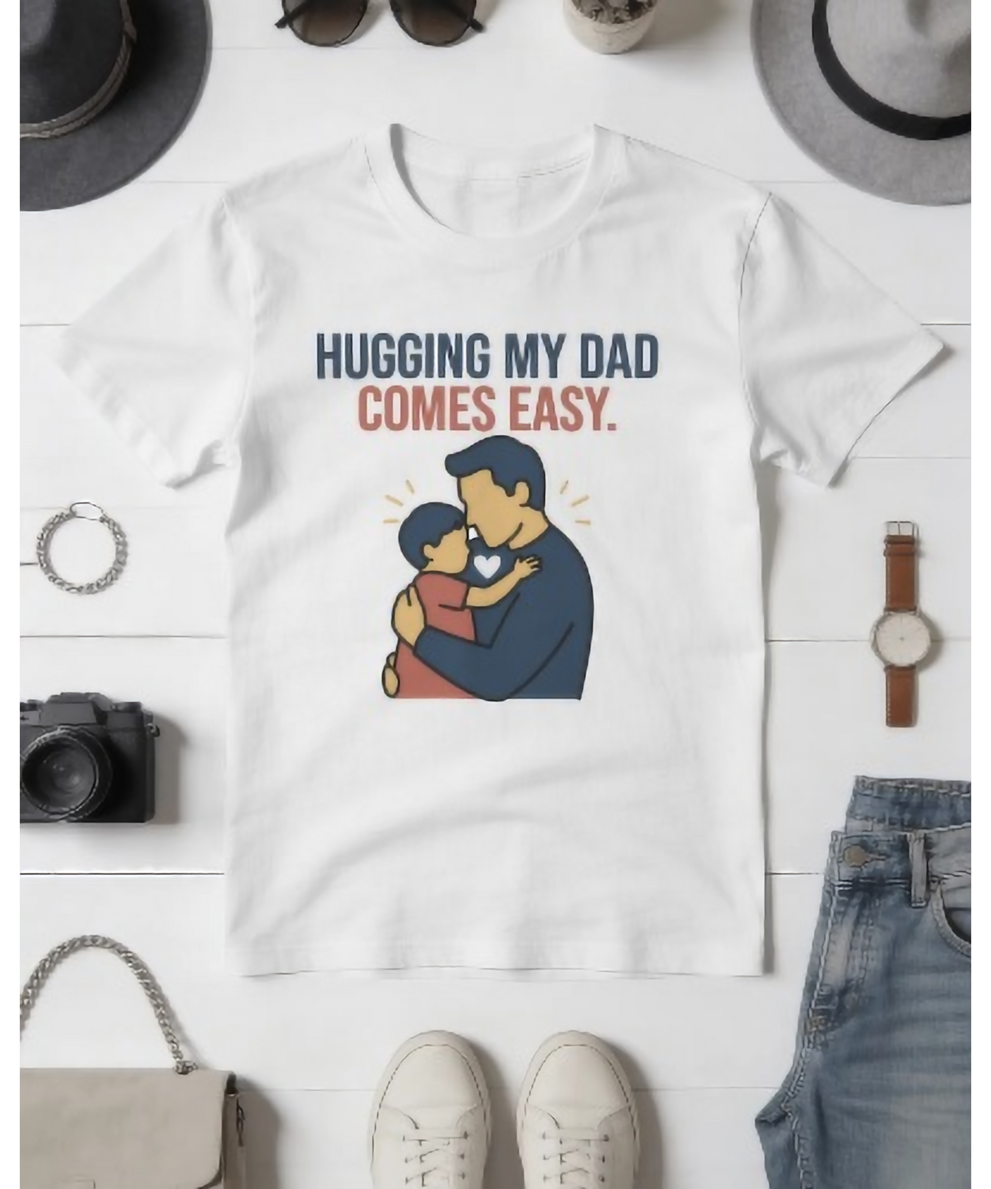 "Hugging My Dad Comes Easy" Graphic Tee | Premium Minimalist Father-Son T-Shirt